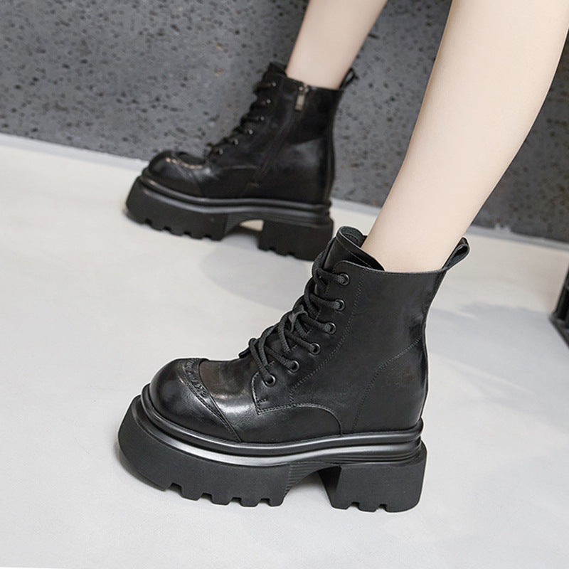Women's Small Inner Height Increasing Warm Thick Heels