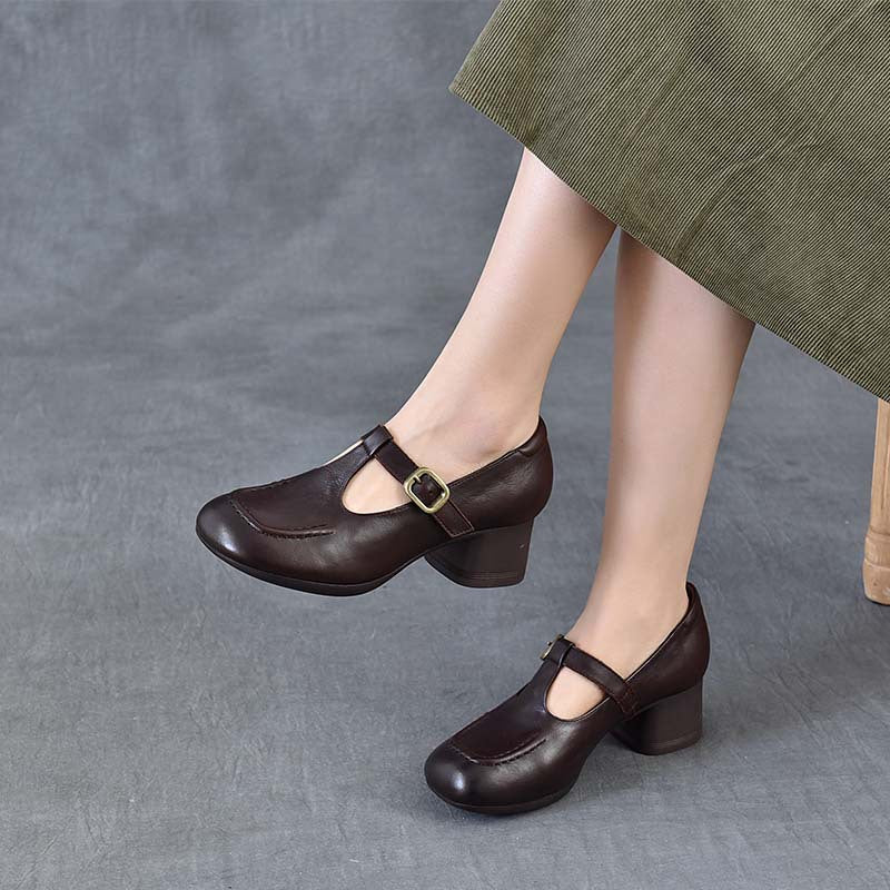 Women's Layer Of Cowhide Mid Retro Soft Bottom Women's Casual Shoes