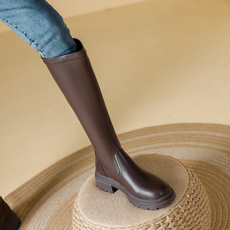 Flat Mouth High Leg Thick Bottom Large Boots