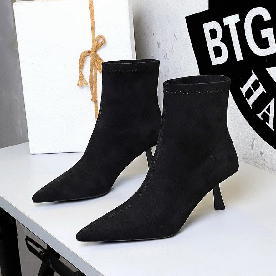 Women's French Classic Retro Suede Pointed Toe Boots
