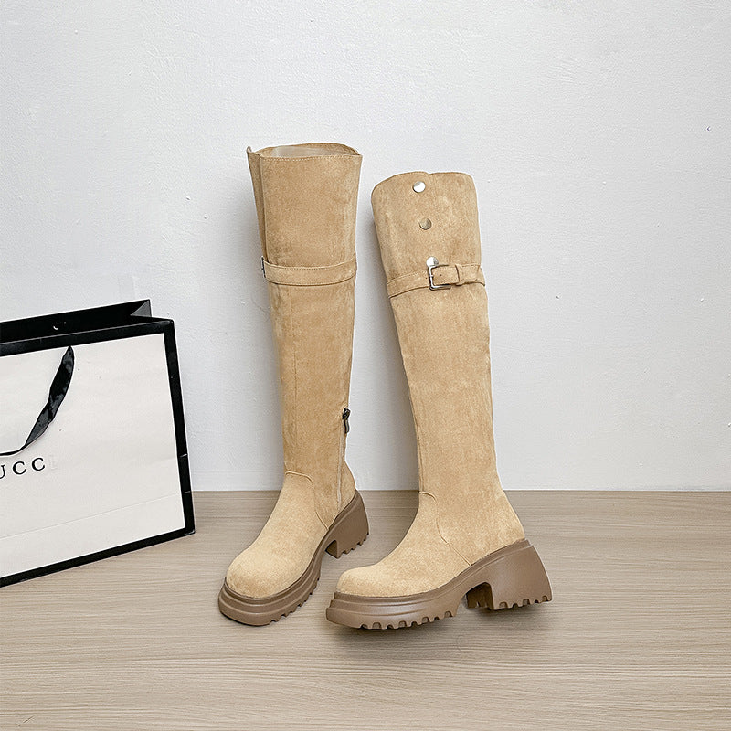 Women's Suede Thick-soled Stretch Widened Long Veet Boots