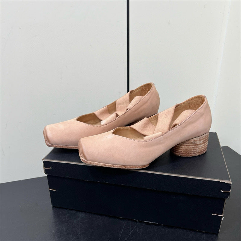 Top Version Pig Nose Ballet Handmade Worn Looking Washed-out Retro Sandals