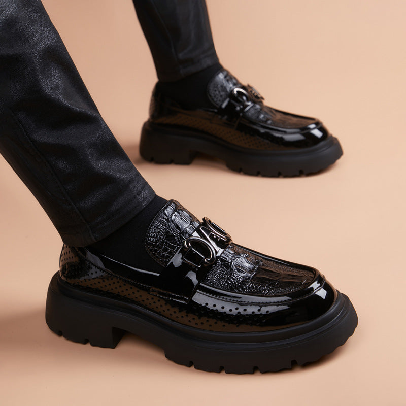 Men's Side Punching Slip-on Round Head Leisure Green Men's Business Leather Shoes