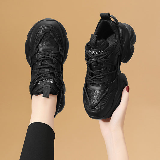 Women's Black Daddy Thick Bottom Increased Feet Sneakers