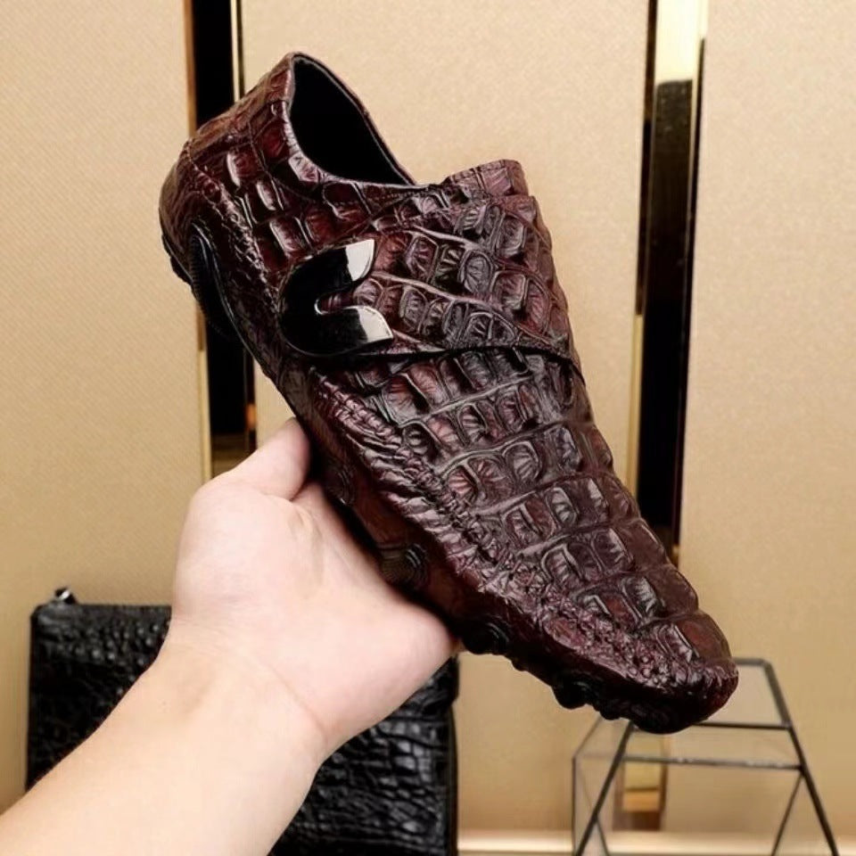 Men's Light Luxury Top Layer Cowhide Business Crocodile Pattern Men's Casual Leather Shoes