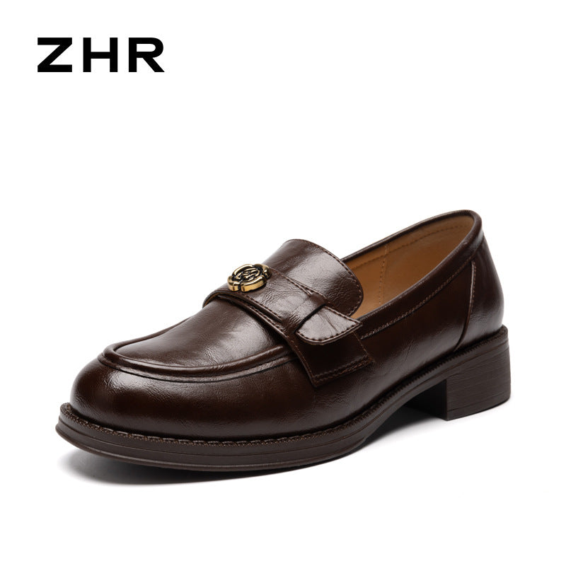 Women's Rose Ornament Spring Retro British Style Pumps Loafers