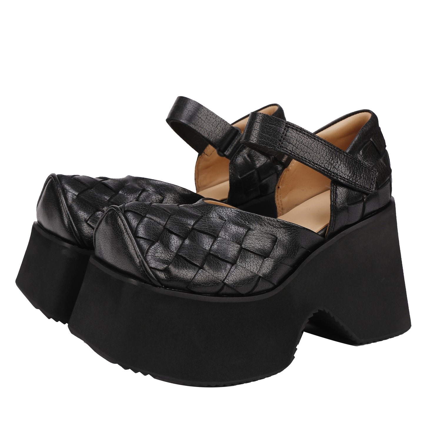 Women's Washed Cowhide Woven Retro Wedge Sandals