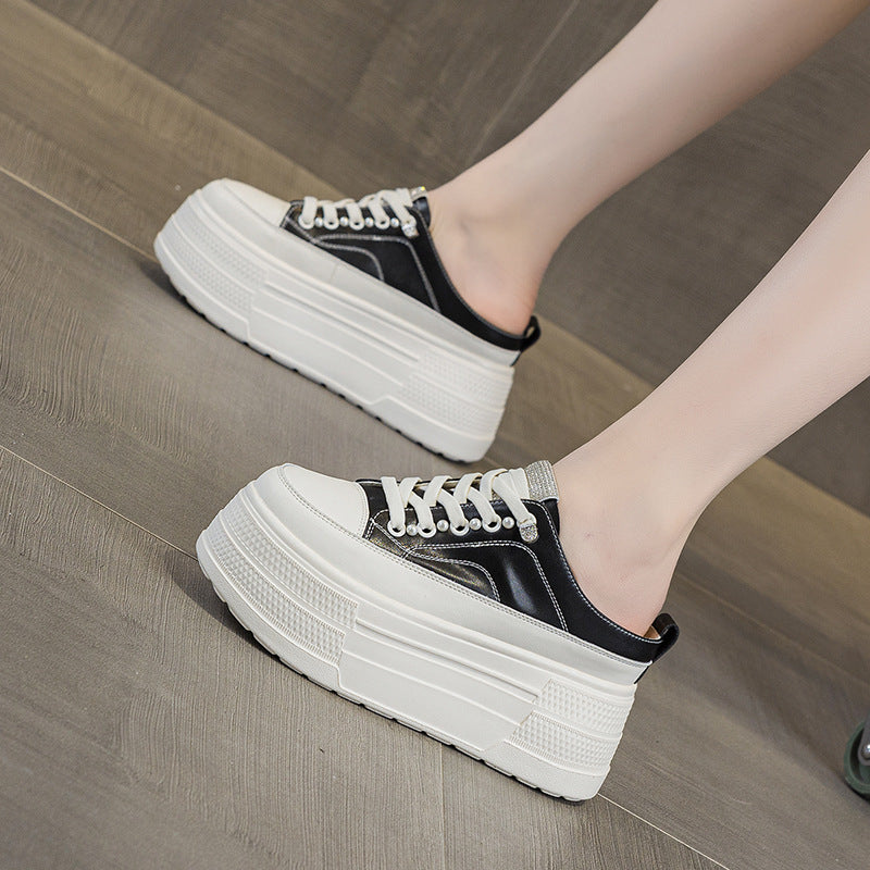 Women's Platform Muffin Inner Height Increasing Authentic Rhinestones Thick-soles Slippers