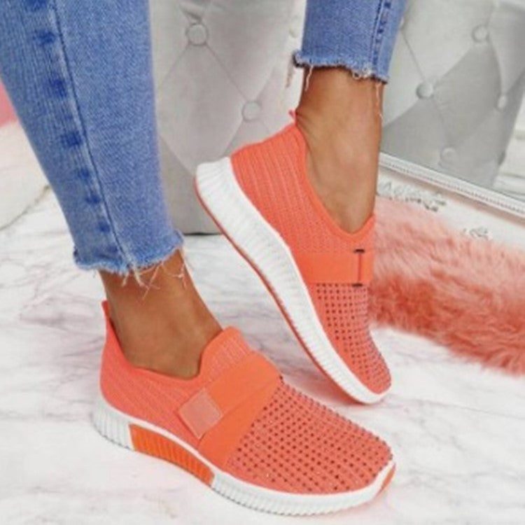 Women's Plus Size Spring Flying Woven Rhinestone Casual Shoes