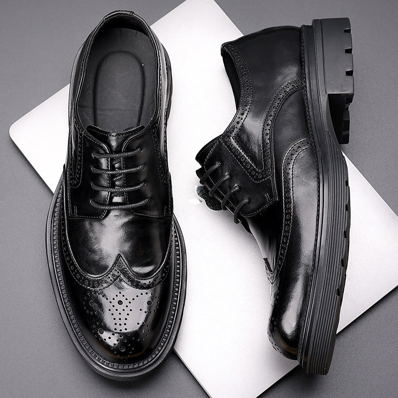 Men's Genuine Formal Brogue High-grade British Style Platform First Men's Business Leather Shoes
