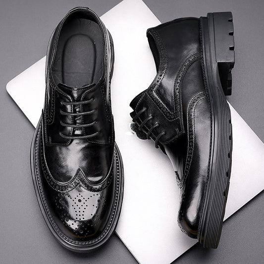 Men's Genuine Formal Brogue High-grade British Style Platform First Men's Business Leather Shoes