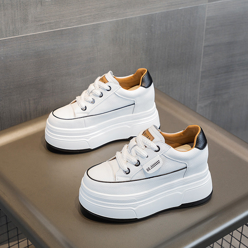 Women's Autumn Small White Hidden Platform Board Heels