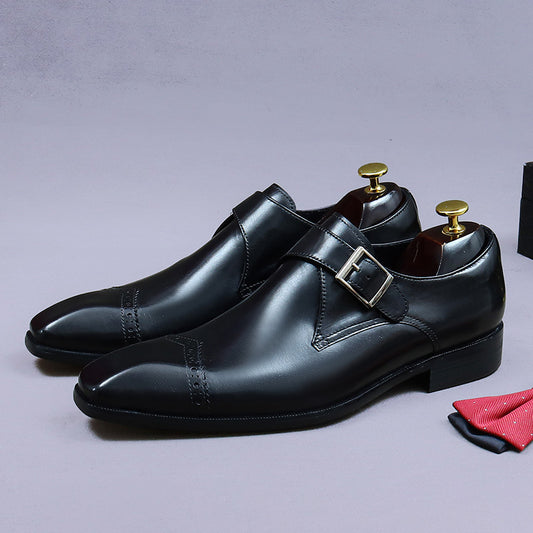 Men's Formal Cowhide Korean Style Trendy Genuine England Slip-on Breathable Men's Business Leather Shoes