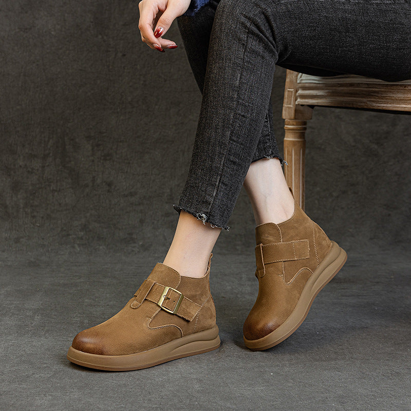 Women's Female Thick Bottom Leisure Artistic High Veet Women's Leather Boots