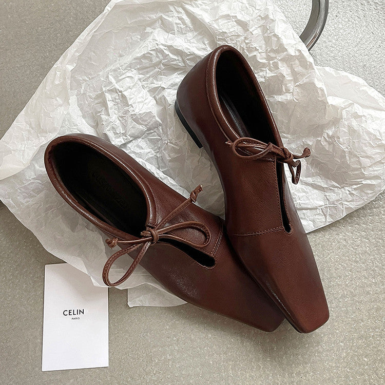Cowhide Shallow Mouth Pumps Female Low Spring Authentic Square Toe Women's Fashion Shoes