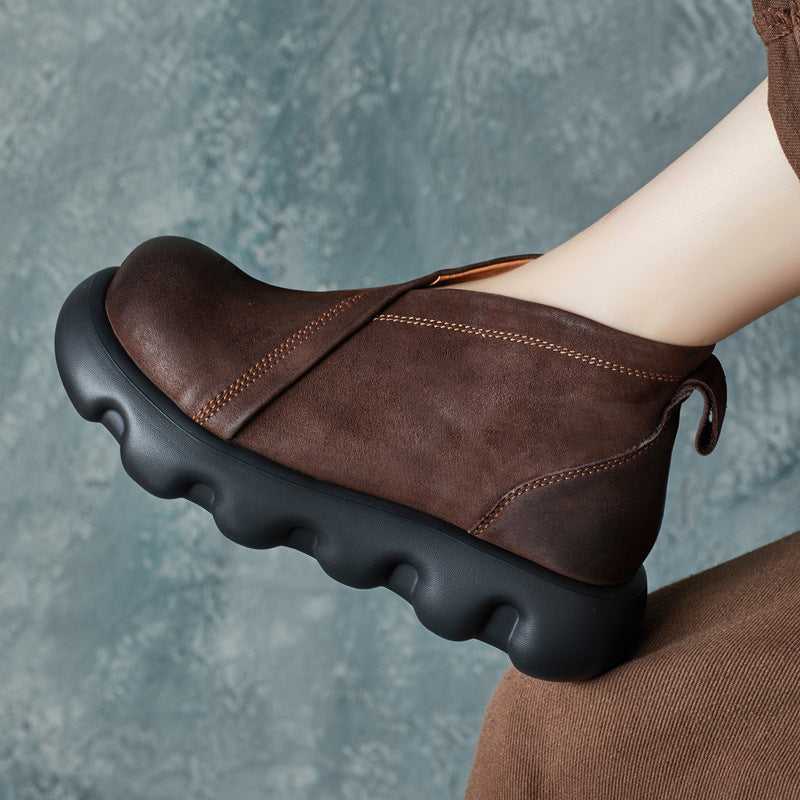 Women's Thick Bottom Short Big Toe Soft Slip On Women's Leather Boots