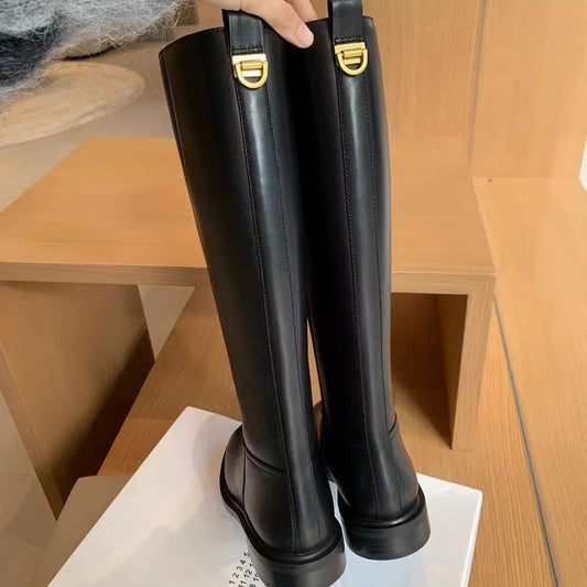 Women's Mom Simple Round Head Low Side Zipper Fashion Women's Leather Boots