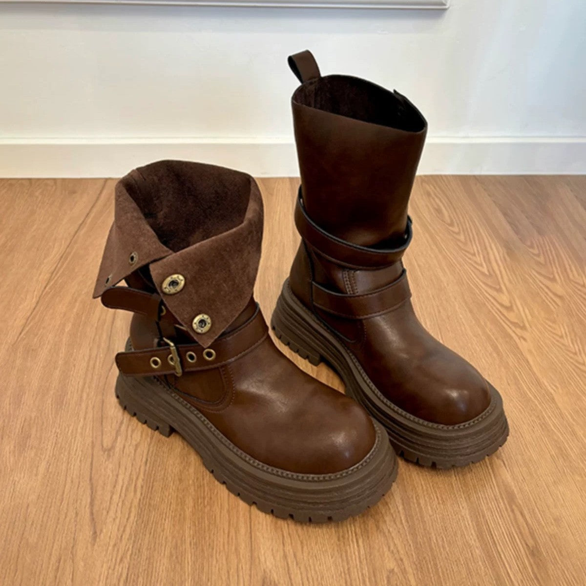 Women's British Style Martin Autumn Retro Brown Thick Bottom Black Men's Shoes