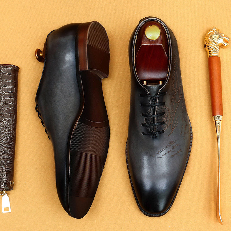 Style Business Formal Wear Pointed Cowhide Leather Shoes
