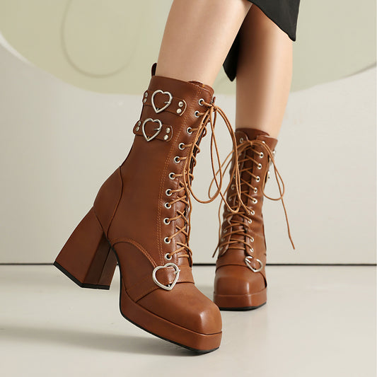 Women's High Platform Ankle Square Toe Front Heels