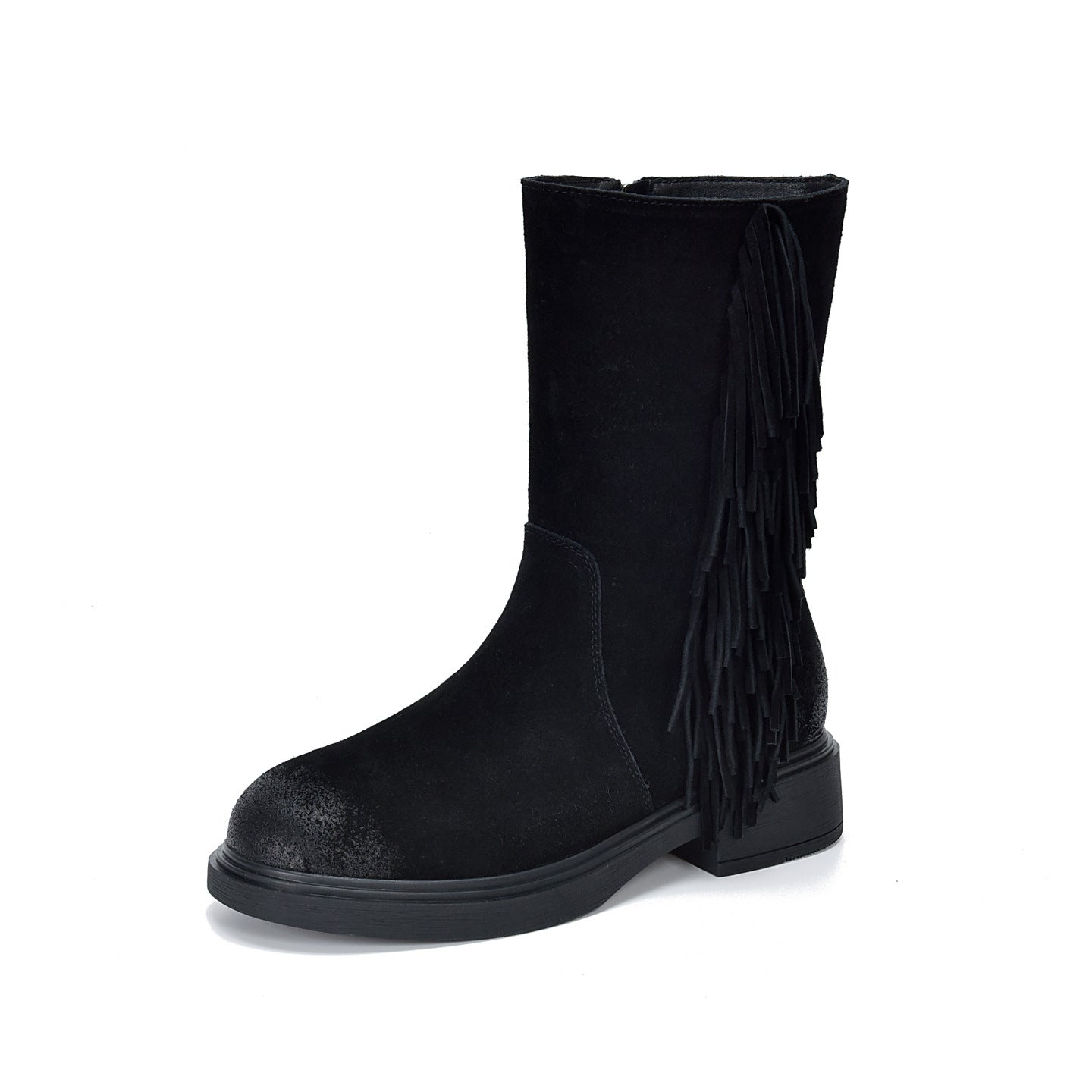 Women's Tassel Mid Genuine Fashion Round Toe Cowhide Women's Leather Boots