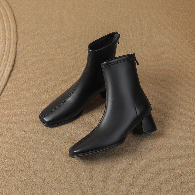 Women's Skinny Fashion Simple Temperament Back Zipper French Boots