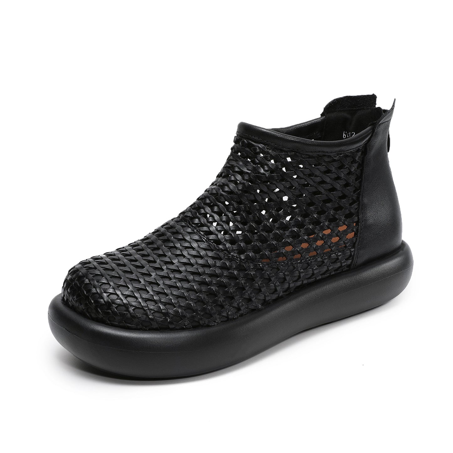 Retro Round Toe Woven Hollowed Genuine Sandals