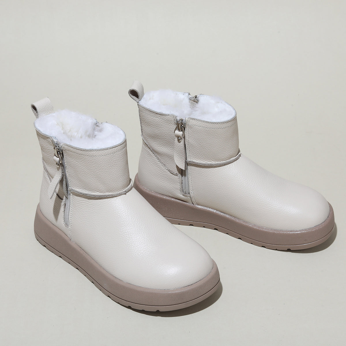 Women's First Layer Cowhide Winter Wool Platform Warm Booties Thickened Snow Boots