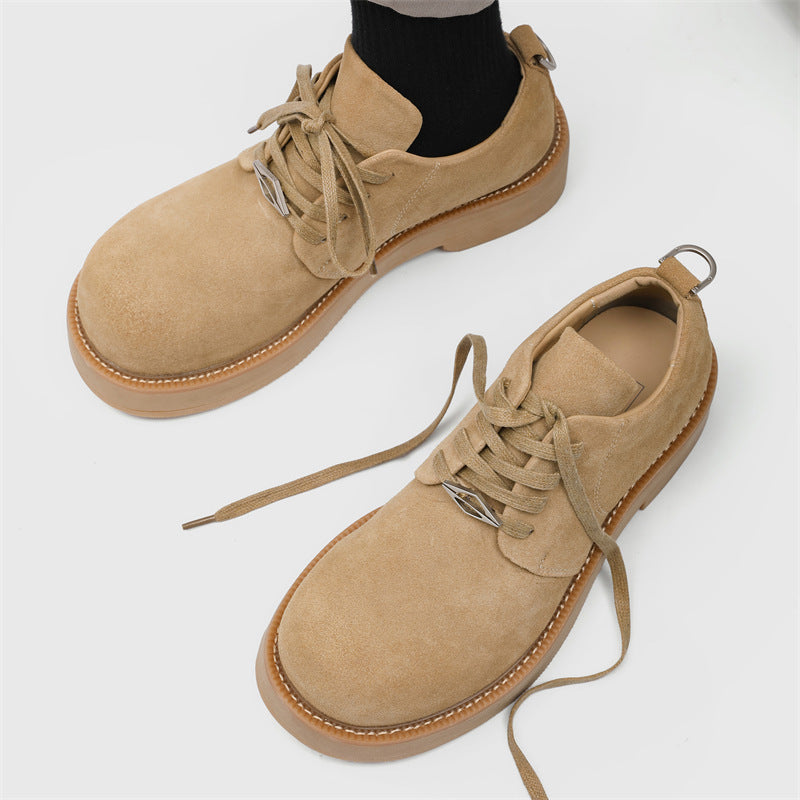 Men's Derby Mickey Big Head Thick Bottom Increased Low Top Leather Shoes