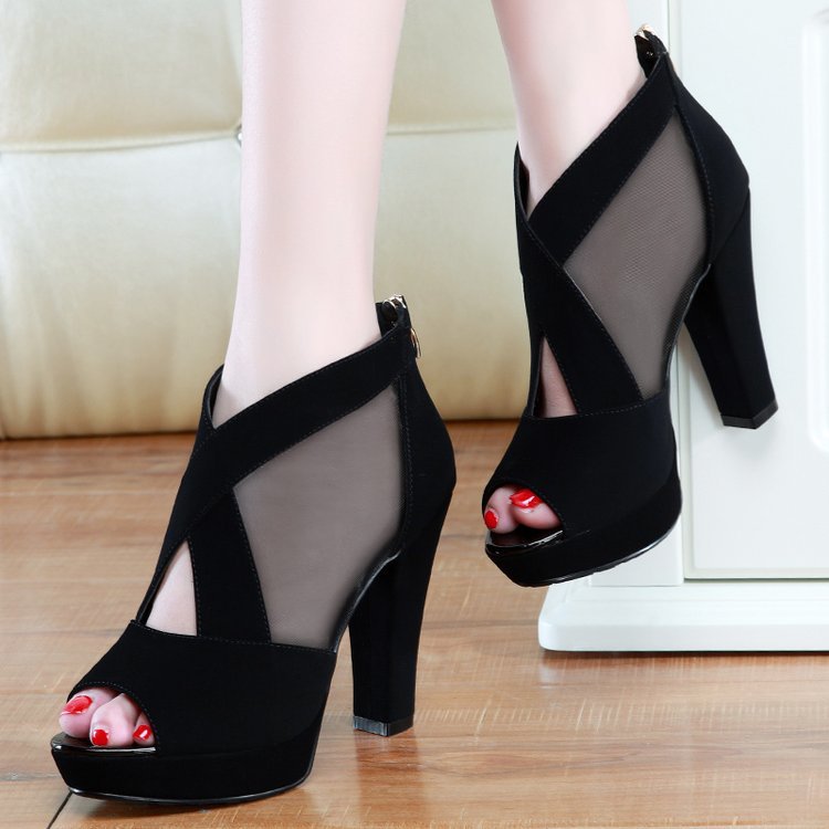 Women's Summer Mesh Breathable High Chunky Peep Flat Sandals