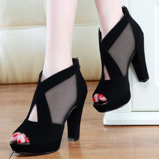 Women's Summer Mesh Breathable High Chunky Peep Flat Sandals