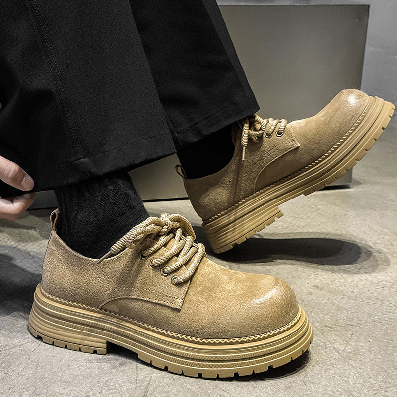 Men's Derby Retro Lace Loop Yellow Brown Men's Casual Leather Shoes