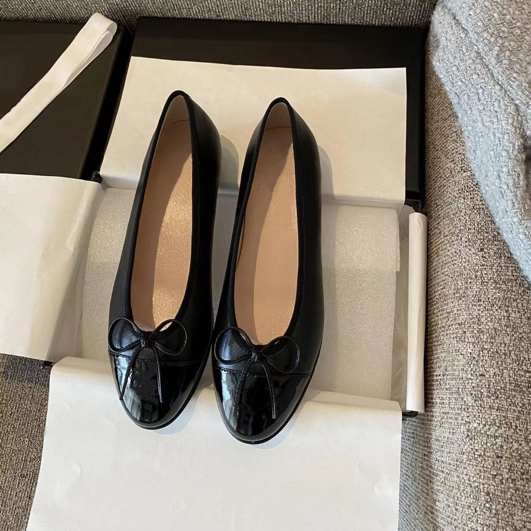 Women's Classic Style Flat Pumps Bow Ballet Color Matching Slippers