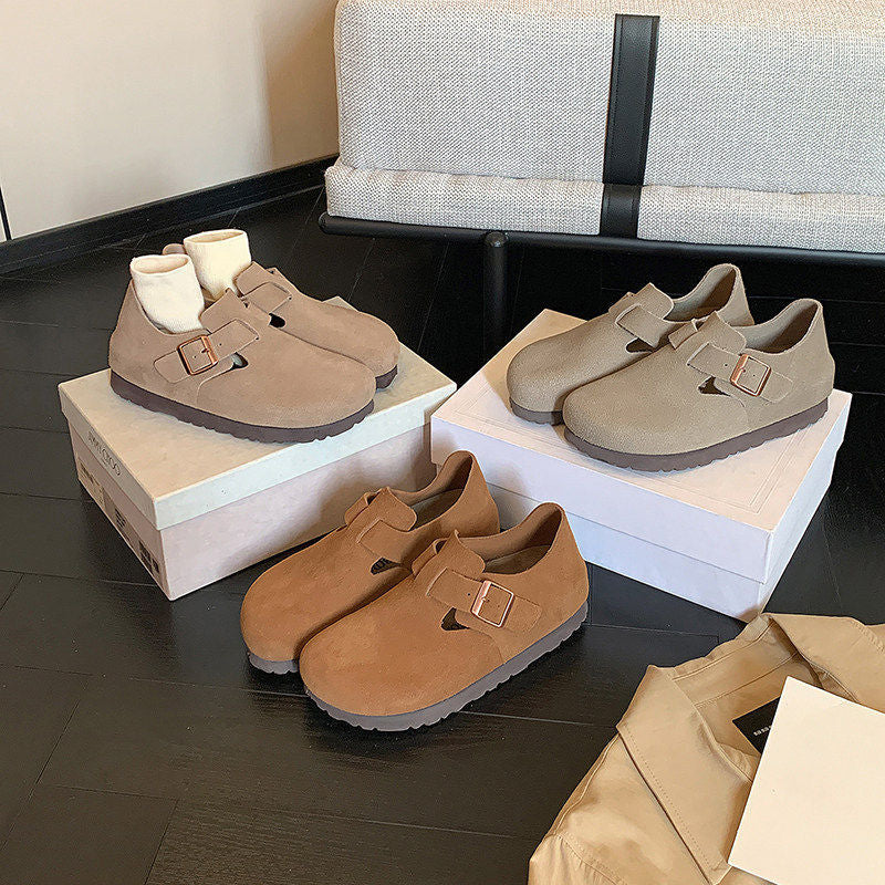 Cowhide Thick Bottom Lovers Vintage Genuine Soft Pine Slip-on Women's Casual Shoes