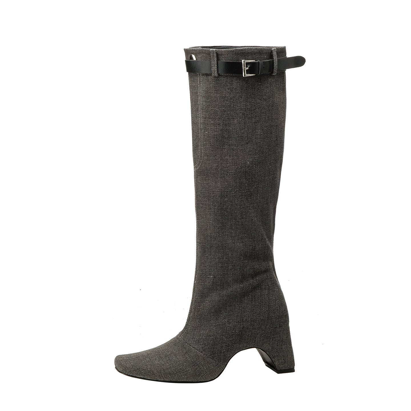 Women's Bottom Chunky Knight Retro Gray Pile Women's Leather Boots