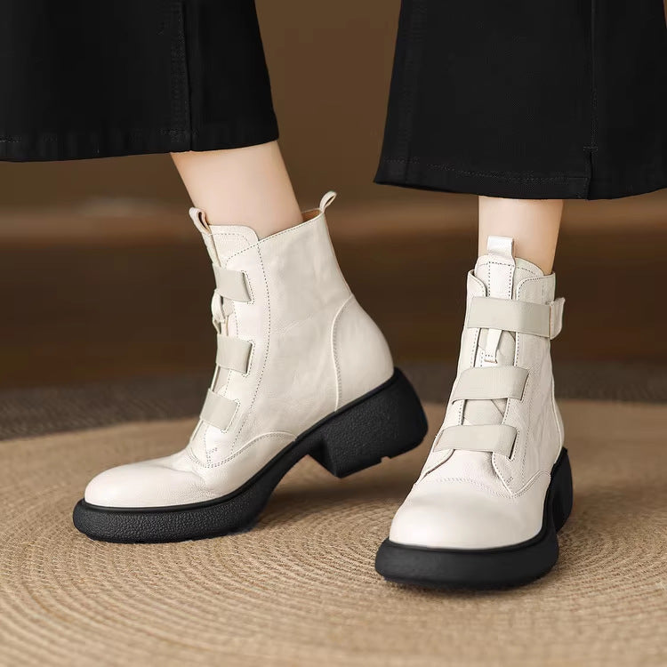 Strongly Pushed Super Beautiful Small Booties Martin Elastic Velcro Thick Women's Leather Boots