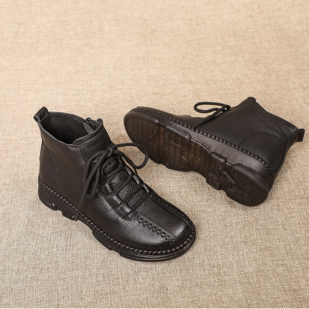 Women's Fleece Lined Padded Warm Keeping Mother's Soft Bottom Waterproof Fashion Women's Leather Boots