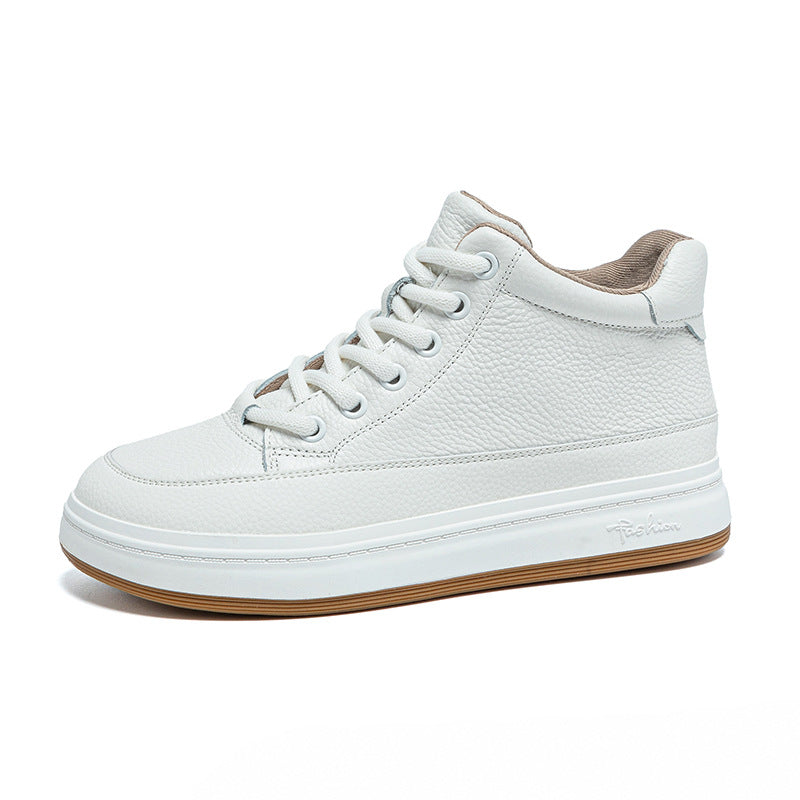 Cowhide High Top White Flat Soft Bottom Plus Veet Warm Heels