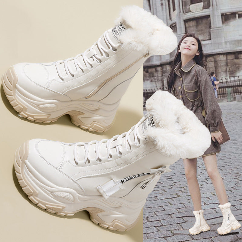 Women's Thick Bottom Platform Solid Color Martin Side Zipper Women's Casual Shoes