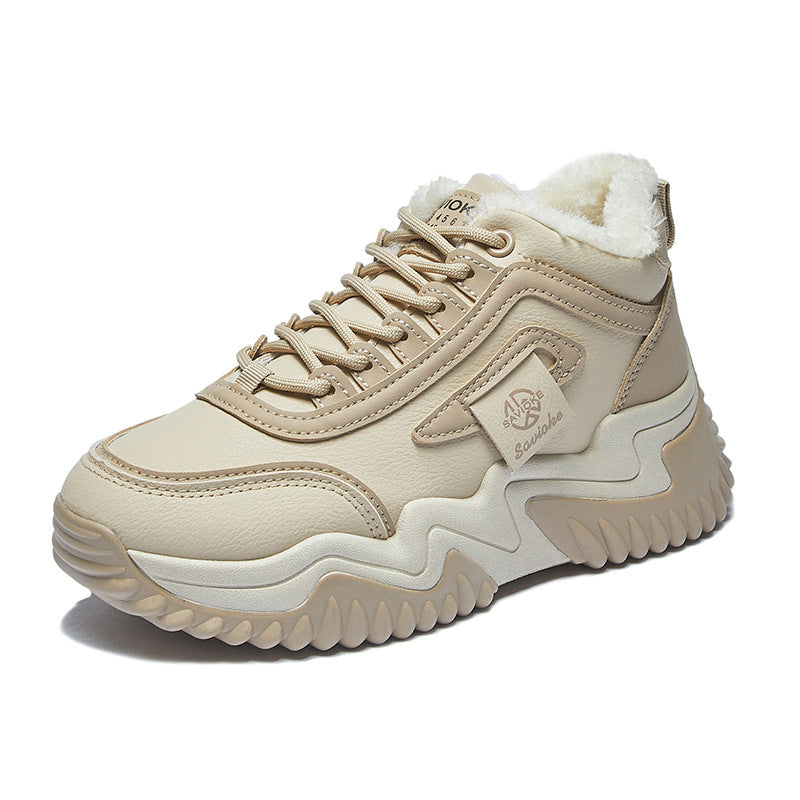 Style Fleece-lined Clunky Female Thick Bottom Sports Sneakers