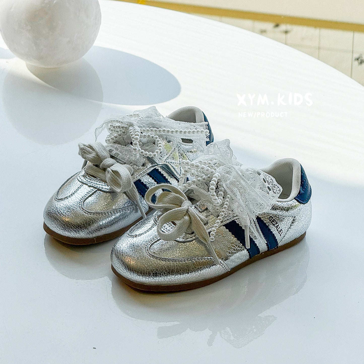 Children's Spring Fashion Lace Pearl Bow Double Shoelace German Casual Shoes