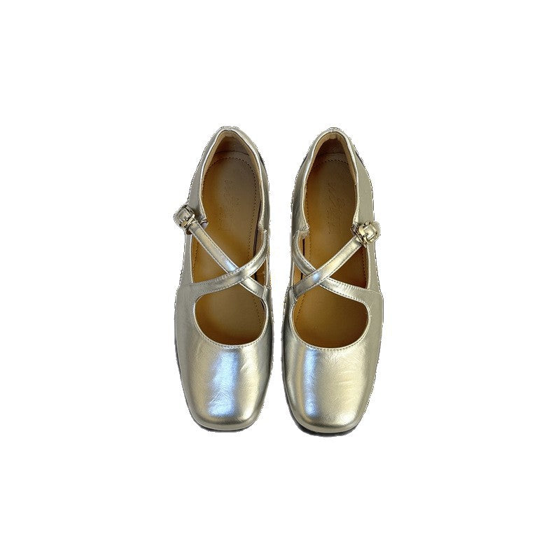 Women's French Flat Pumps Vintage Low-cut Square Head Ballet Women's Casual Shoes