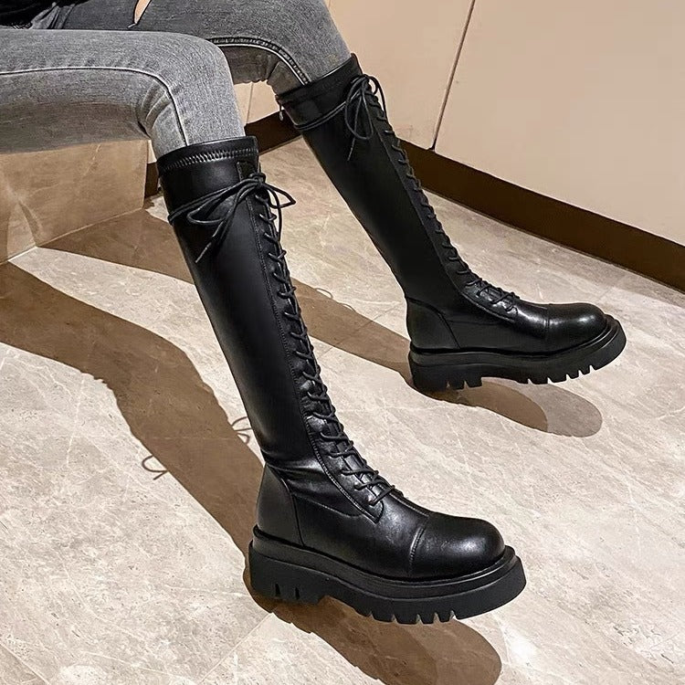 Women's Thick Bottom Tall Knight Small Below Women's Leather Boots