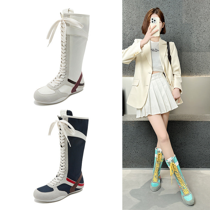 Side Zipper Soft Bottom Height Increasing Insole Fashion Strap Flat Boots