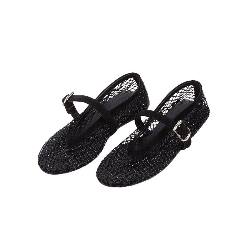 Women's Grape Mom Rhinestone Fishnet Pumps One-word Belt Mary Women's Fashion Shoes