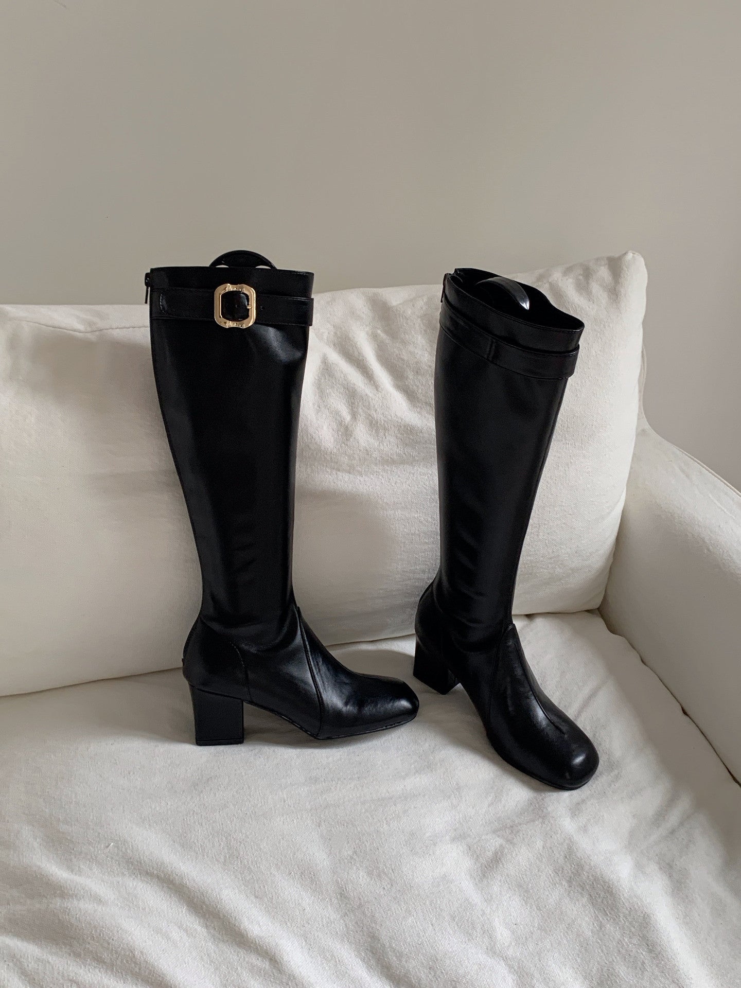 Women's Home Belt Buckle High-heeled Thigh Chunky Square Women's Leather Boots
