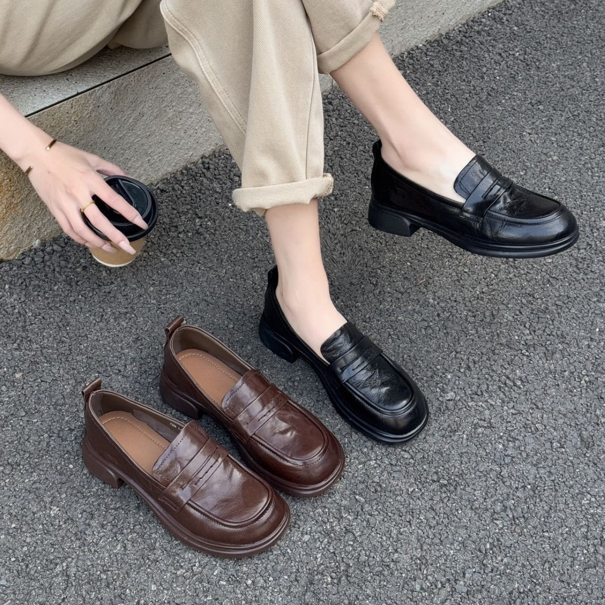 Women's British Style Sheepskin Round Head Slip-on Women's Casual Shoes