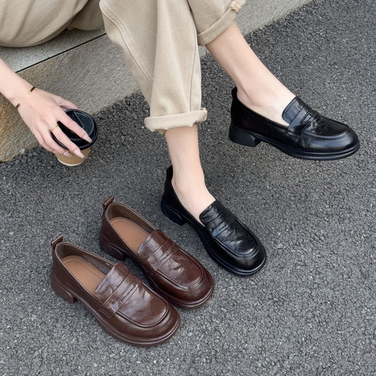 Women's British Style Sheepskin Round Head Slip-on Women's Casual Shoes