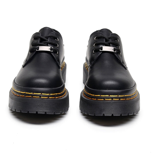 Women's Double Stitching Platform Martin Nameplate Steel Label Leather Shoes