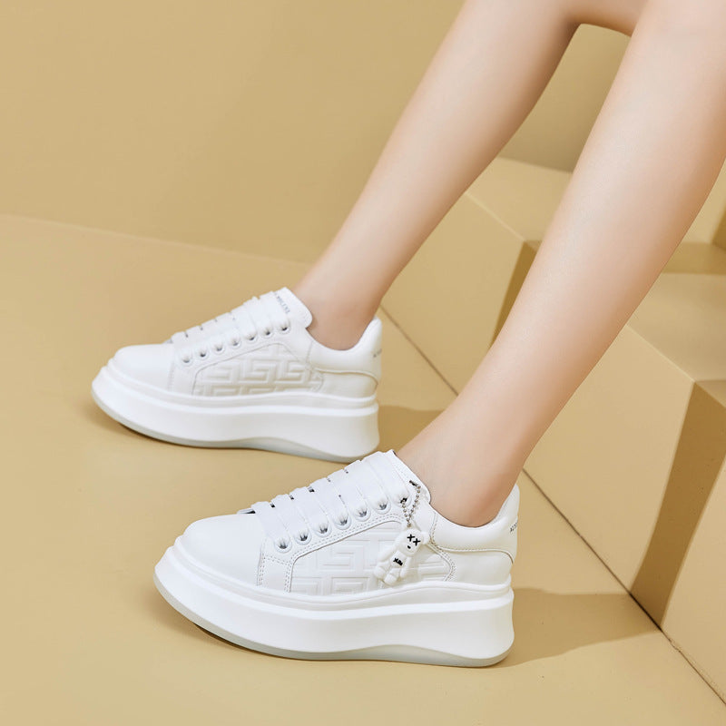 Women's White Fashionable Thick-soled Mcqueen Trendy Muffin Casual Shoes